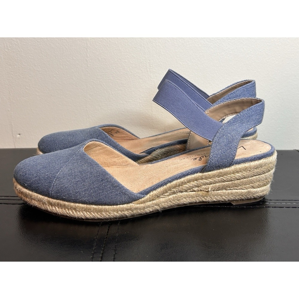 LifeStride Kimmie Espadrille Wedge Sandals  Blue Ankle Strap Women's 8.5
